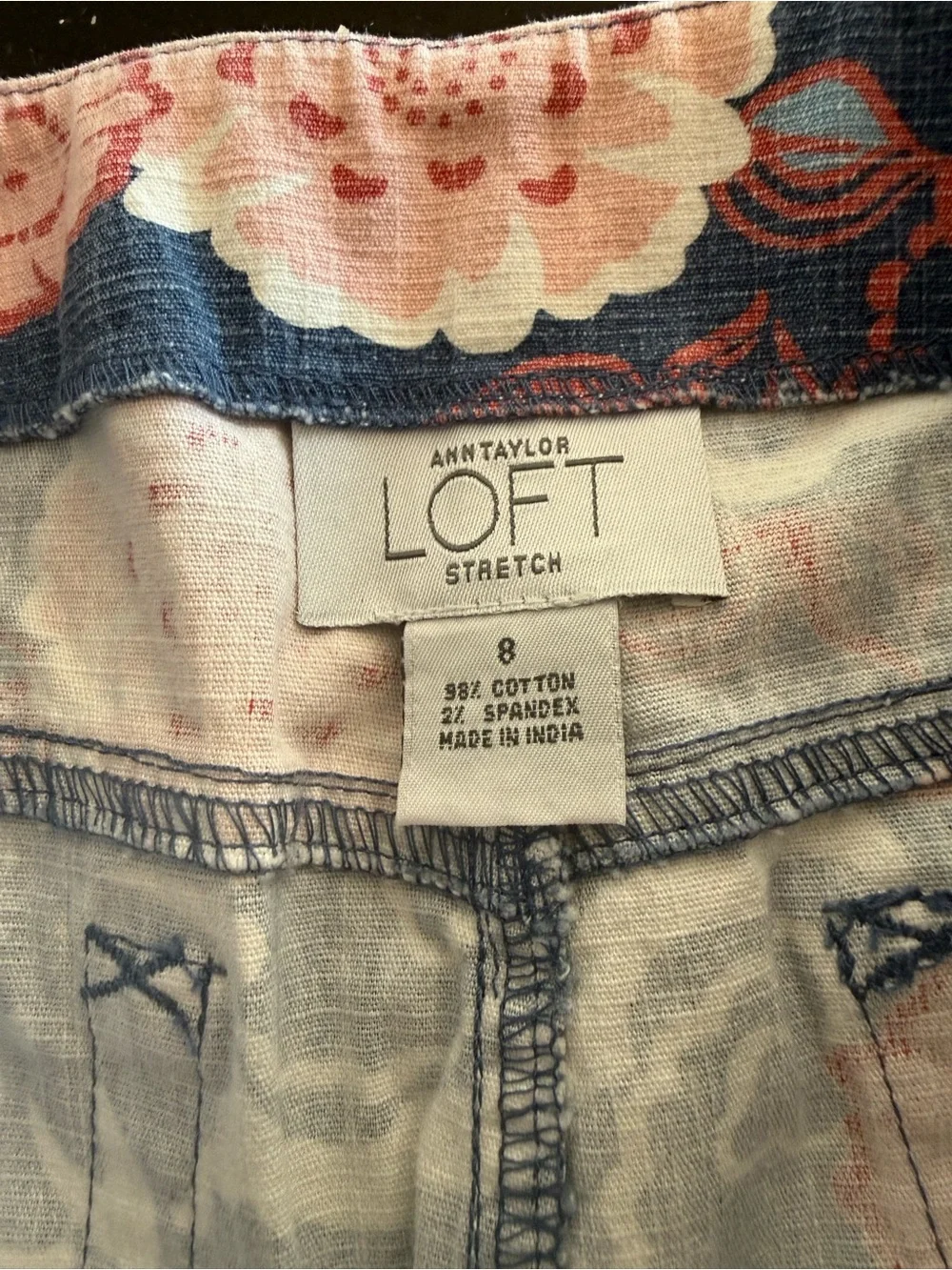 Loft Floral Print Blue Cotton Blend Mini Skirt